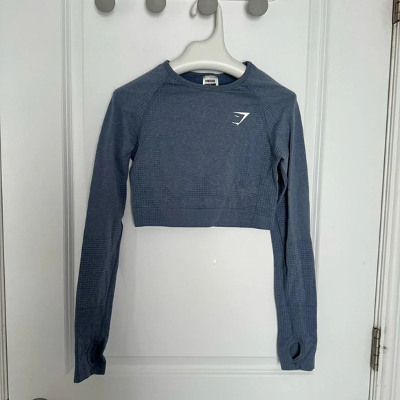 Gymshark Vital Seamless 2.0 Crop Top - Evening Blue Marl size S - Picture 4 of 7